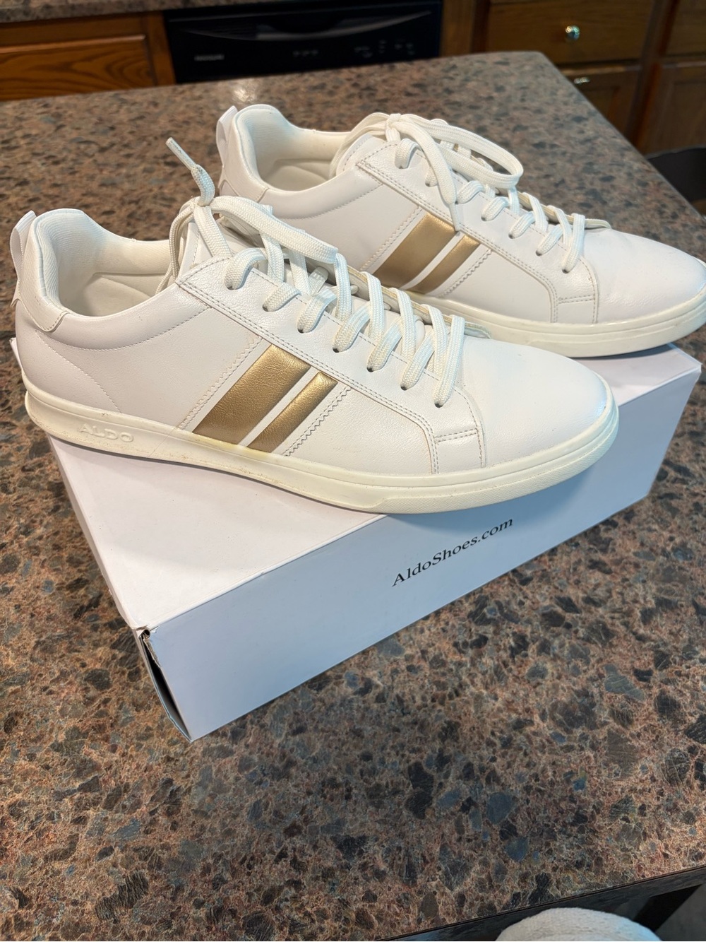 Aldo White Sneakers with Gold Striped Detail